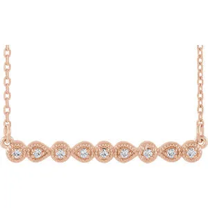 14K Rose .07 CTW Diamond Milgrain Bar 16-18" Necklace