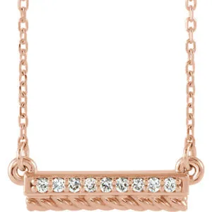 14K Rose .08 CTW Diamond Rope Bar 16-18" Necklace