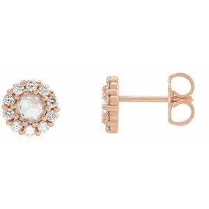 14K Rose 1/3 CTW Rose-Cut Natural Diamond Halo-Style Earrings