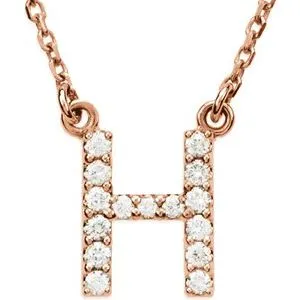 14K Rose 1/8 CTW Natural Diamond Initial H 16" Necklace