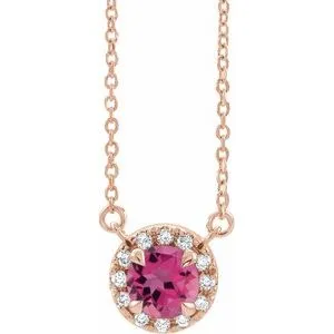 14K Rose 4 mm Natural Pink Tourmaline & .05 CTW Natural Diamond 16" Necklace