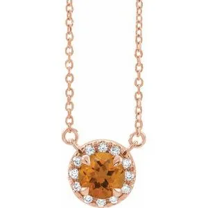 14K Rose 5.5 mm Natural Citrine 1/10 CTW Natural Diamond 16" Necklace