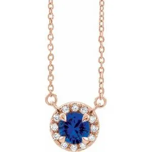 14K Rose 6 mm Natural Blue Sapphire & 1/6 CTW Natural Diamond 16" Necklace