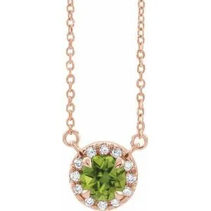 14K Rose 6 mm Natural Peridot & 1/6 CTW Natural Diamond 16" Necklace