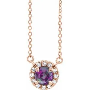 14K Rose 6.5 mm Lab-Grown Alexandrite & 1/6 CTW Natural Diamond 18" Necklace