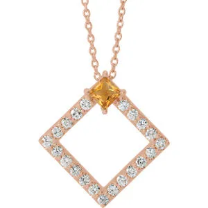 14K Rose Citrine & 3/8 CTW Diamond 16-18" Necklace