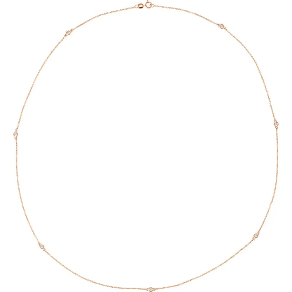 14k Rose Gold 1/3 CTW Diamond Bezel 24" Necklace