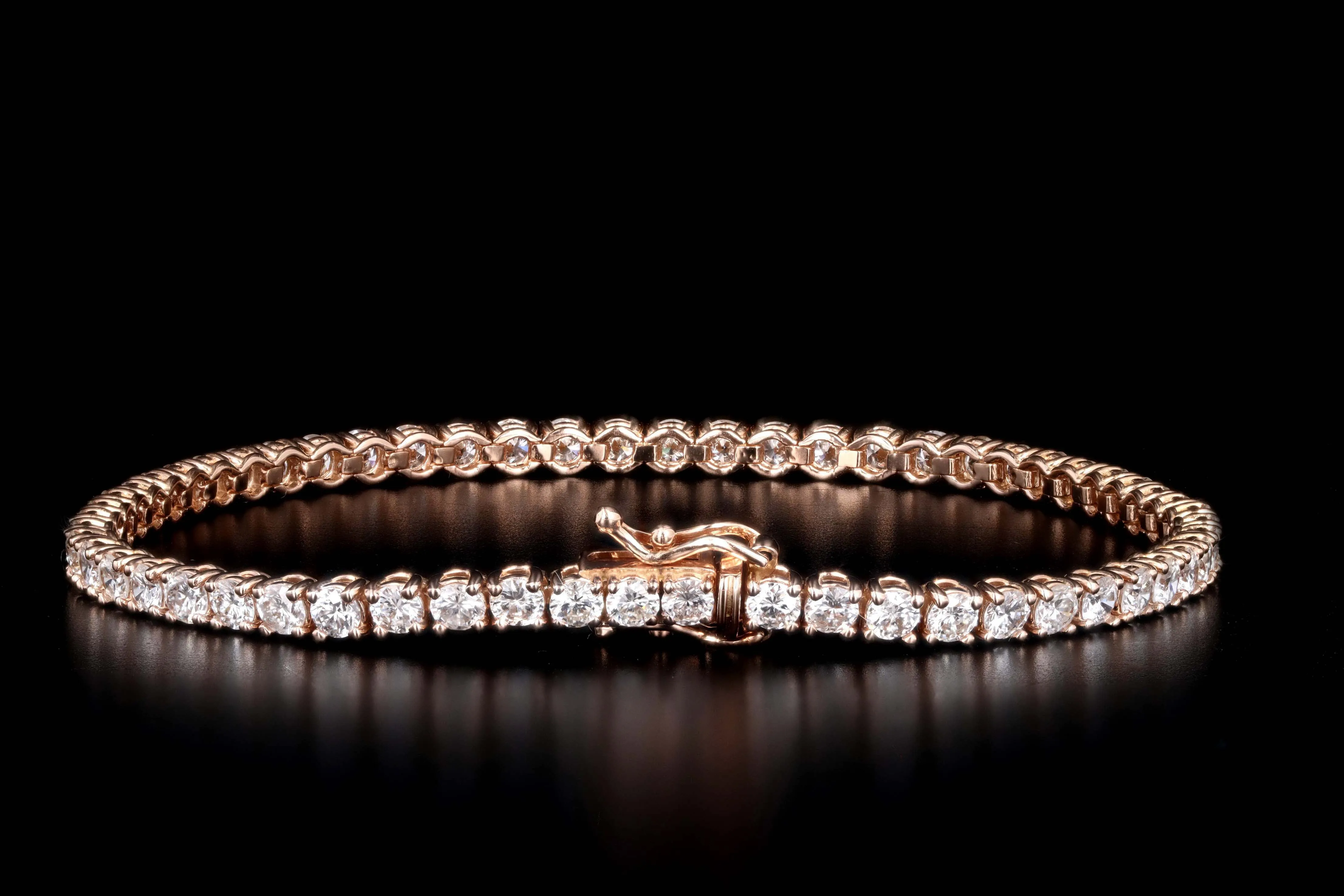 14K Rose Gold 5.07 Carat Total Weight Round Diamond Tennis Bracelet