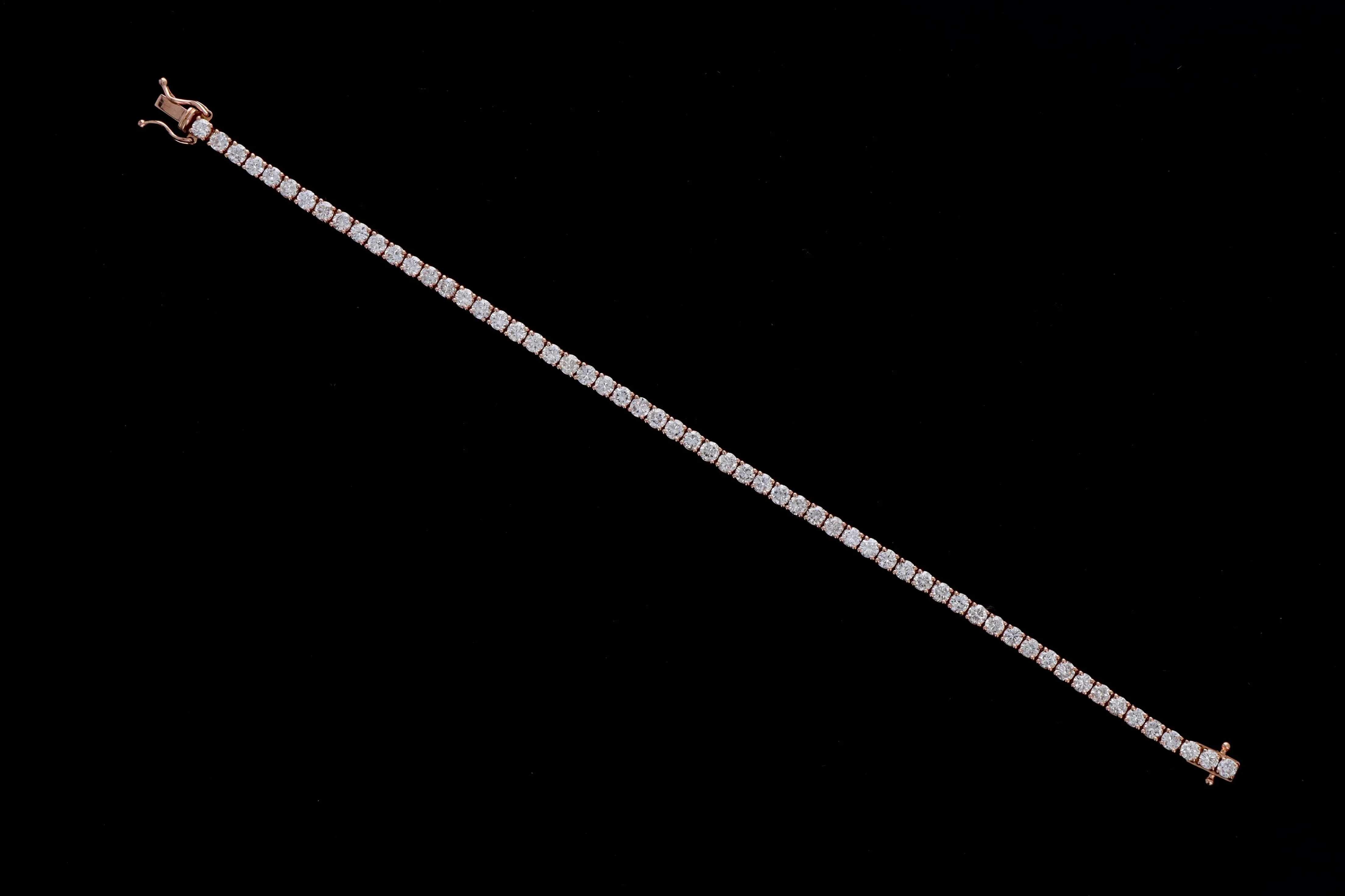 14K Rose Gold 5.07 Carat Total Weight Round Diamond Tennis Bracelet