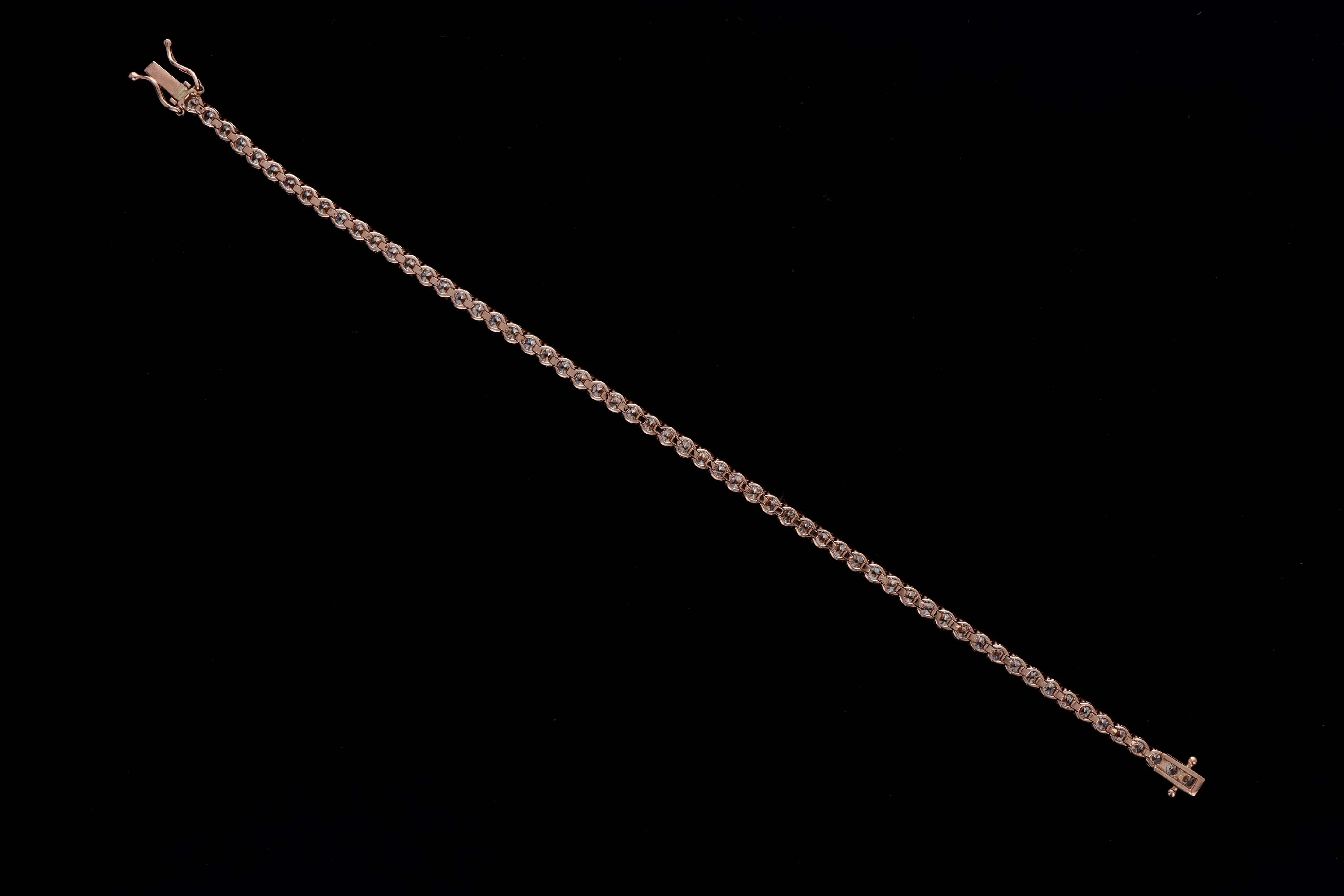 14K Rose Gold 5.07 Carat Total Weight Round Diamond Tennis Bracelet