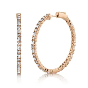 14K Rose Gold Diamond Hoop Earrings