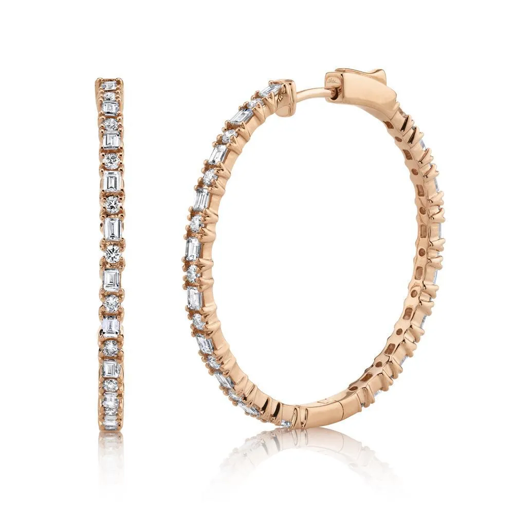 14K Rose Gold Diamond Hoop Earrings