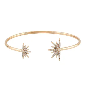 14K Rose Gold Pave Natural Diamond Half Starburst Cuff Bracelet For Women's