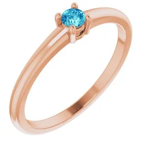 14K Rose Natural Blue Zircon Ring