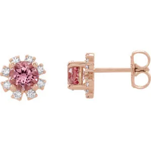 14K Rose Pink Tourmaline & 1/5 CTW Diamond Earrings