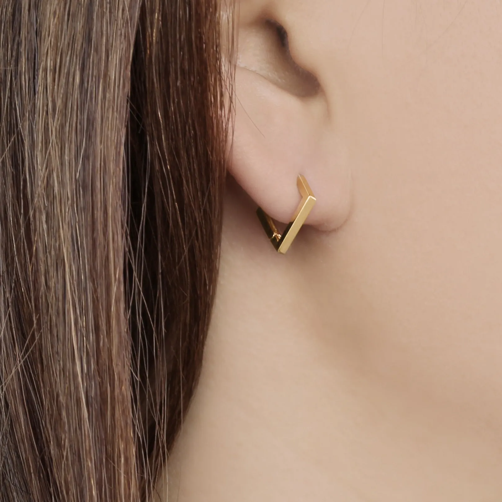 14k Solid Gold Diamond Shape Hoop Earring
