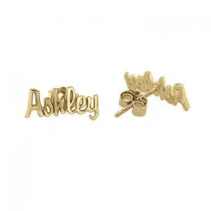 14K Solid Gold Script Name Earrings