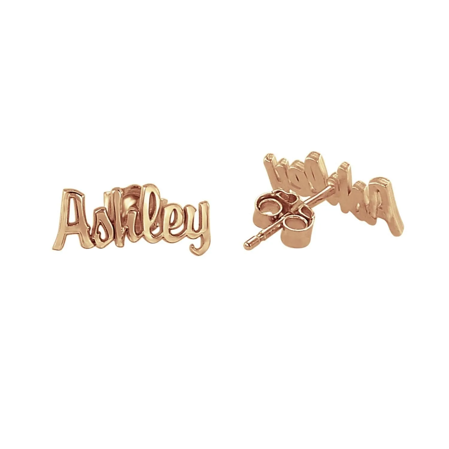 14K Solid Gold Script Name Earrings