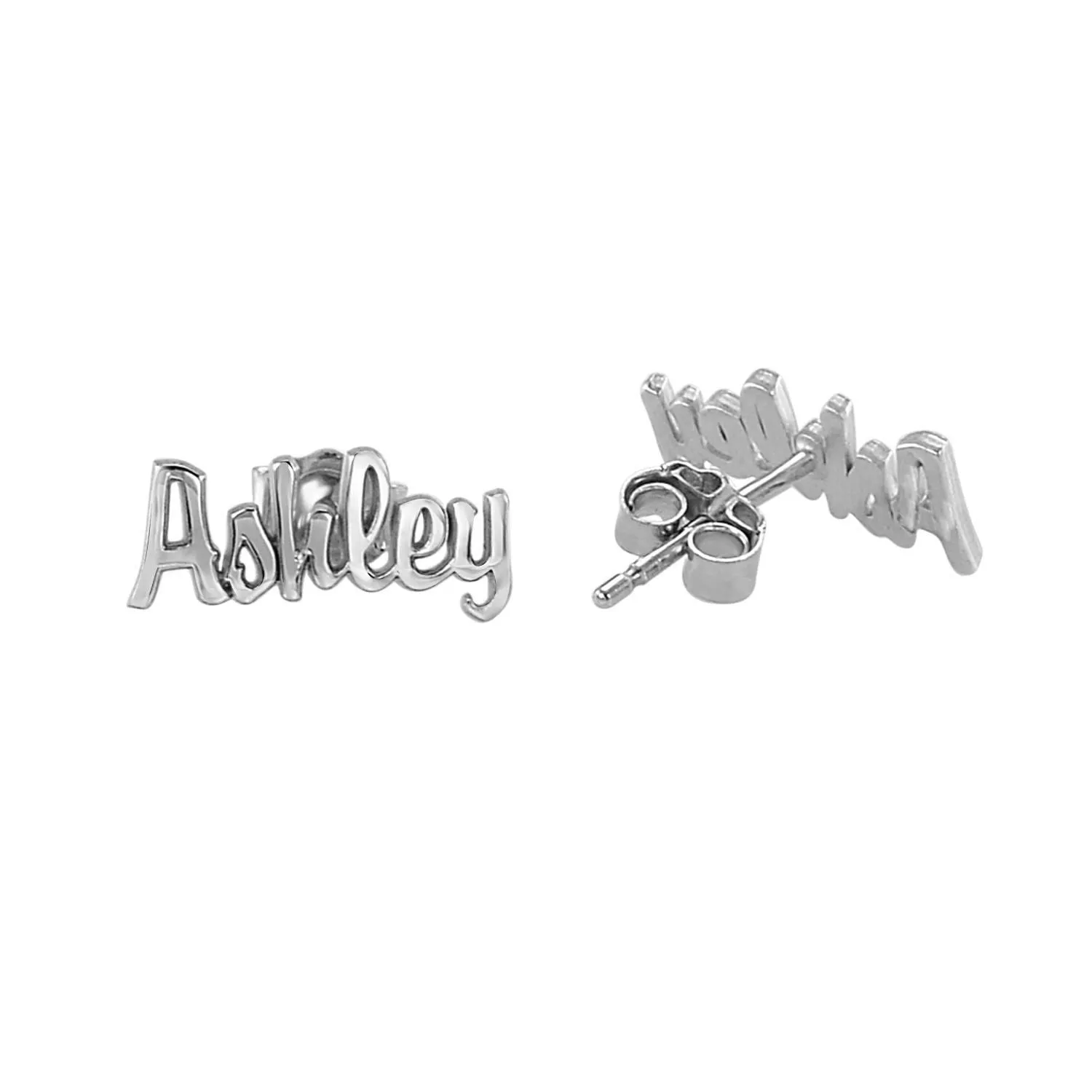 14K Solid Gold Script Name Earrings