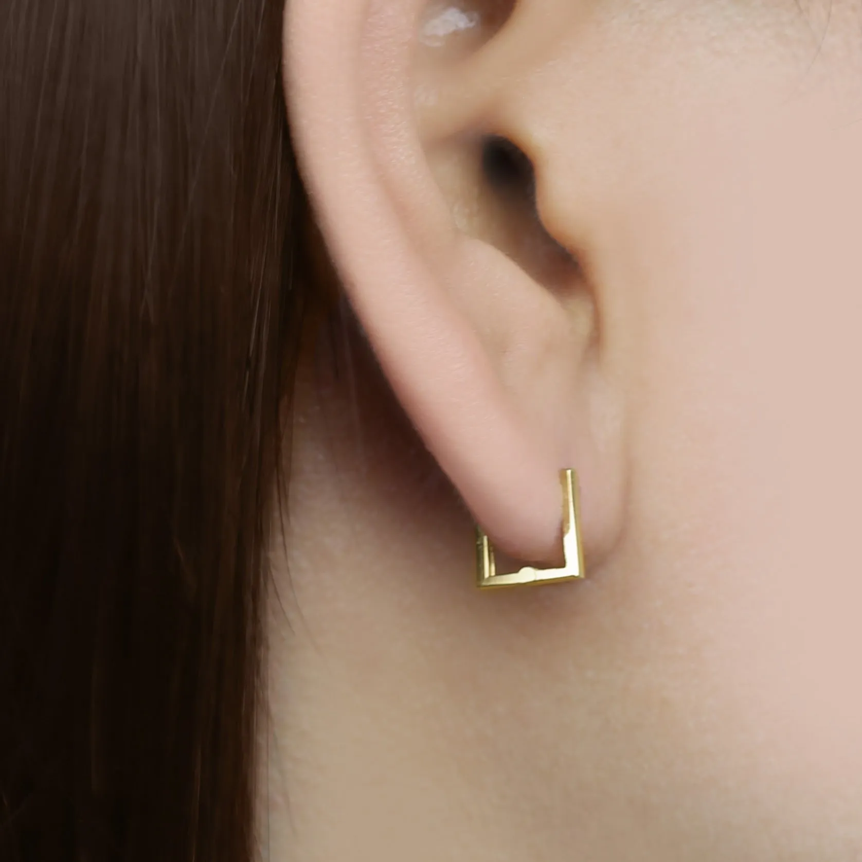 14k Solid Gold Small Square Hoop Earring