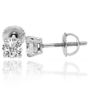 14K Solid White Gold Diamond Solitaire Stud Earrings 0.85 Ctw