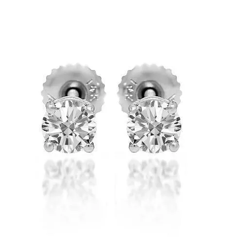 14K Solid White Gold Diamond Solitaire Stud Earrings 0.85 Ctw
