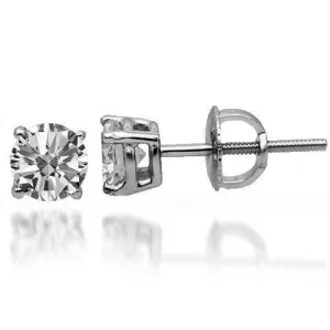 14K Solid White Gold Diamond Solitaire Stud Earrings 0.90 Ctw