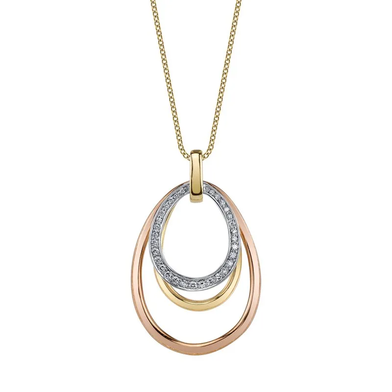 14K Tri-Tone Gold 0.16ct. Diamond Teardrop Fashion Necklace