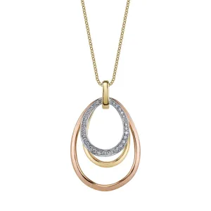 14K Tri-Tone Gold 0.16ct. Diamond Teardrop Fashion Necklace