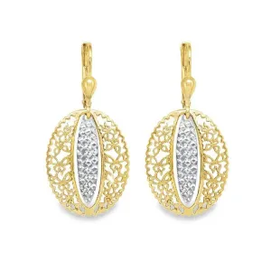 14K Two-Tone Gold Oval Filigree Drop Earrings