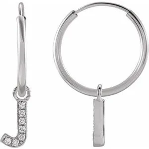 14K White .025 CTW Natural Diamond Single Initial J Hoop Earring