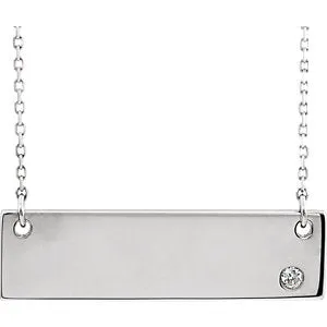 14K White .03 CT Diamond Bar 18" Necklace without Engraving