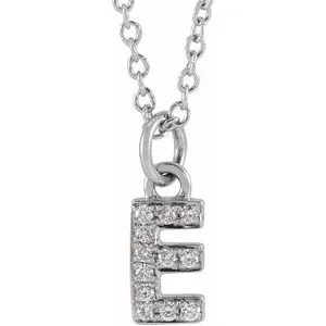 14K White .04 CTW Natural Diamond Petite Initial E 16-18" Necklace