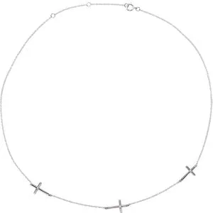 14K White .05 CTW Diamond 3-Station Cross 16-18" Necklace