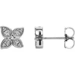 14K White  .05 CTW Diamond Leaf Earrings