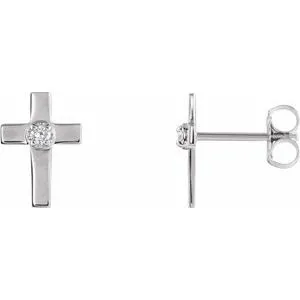 14K White 10x6 mm .04 CTW Diamond Cross Earrings