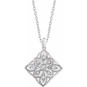 14K White 1/10 CTW Diamond Granulated Filigree 18" Necklace