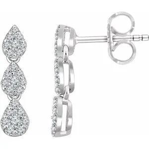 14K White 1/2 CTW Diamond Cluster Dangle Earrings