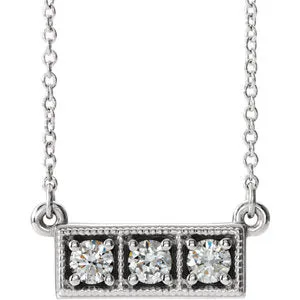 14K White 1/3 CTW Diamond Three-Stone Granulated Bar 16-18" Necklace