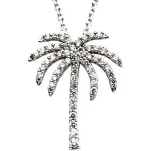 14K White 1/4 CTW Diamond Palm Tree 16" Necklace