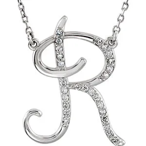 14K White 1/8 CTW Diamond Initial R 17" Necklace