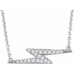 14K White 1/8 CTW Diamond Lightning Bolt 16-18" Necklace