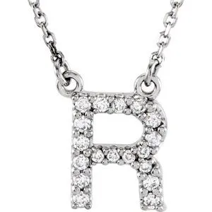 14K White 1/8 CTW Natural Diamond Initial R 16" Necklace