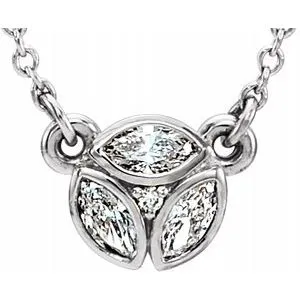 14K White 3-Stone Marquise Diamond 16-18" Necklace