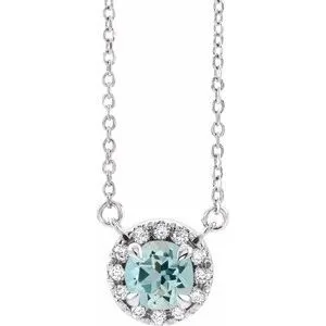 14K White 3.5 mm Round Aquamarine & .04 CTW Diamond 18" Necklace