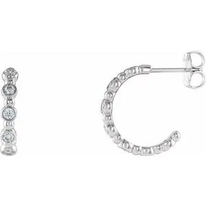 14K White 3/8 CTW Diamond Beaded Hoop Earrings