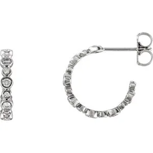 14K White 3/8 CTW Diamond Bezel-Set J-Hoop Earrings