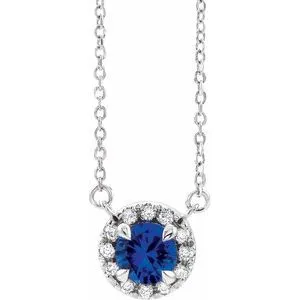 14K White 4.5 mm Lab-Grown Blue Sapphire & .05 CTW Natural Diamond 18" Necklace