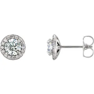 14K White 5 mm Round White Sapphire & 1/6 CTW Diamond Earrings