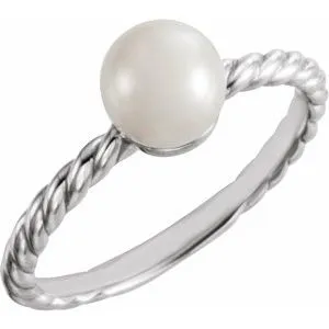 14K White 6.5-7.0 mm Cultured Freshwater Pearl Ring